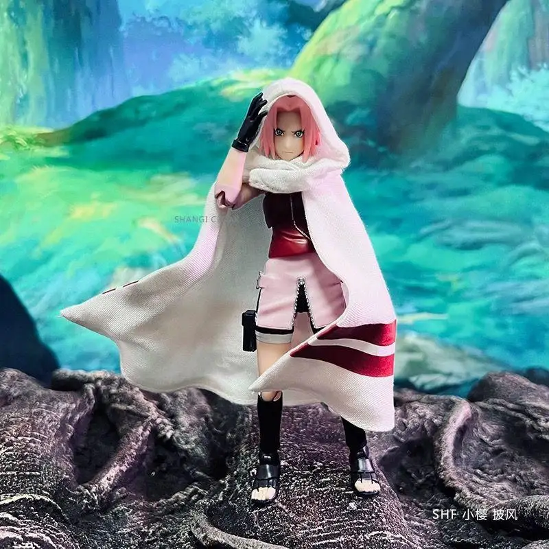 

New Shf Series Naruto Anime Handmade Haruno Sakura Cloak Cherry Blossom Combat Suit Is Suitable for 1/12 Size Movable Humanoid