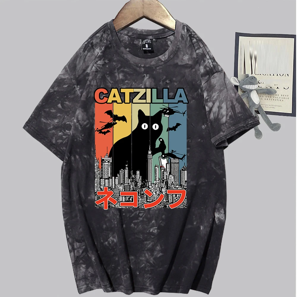 

Забавная футболка с черными кошками, мужская повседневная футболка, Мужская Уличная одежда, Женская свободная необычная одежда, женские фу...
