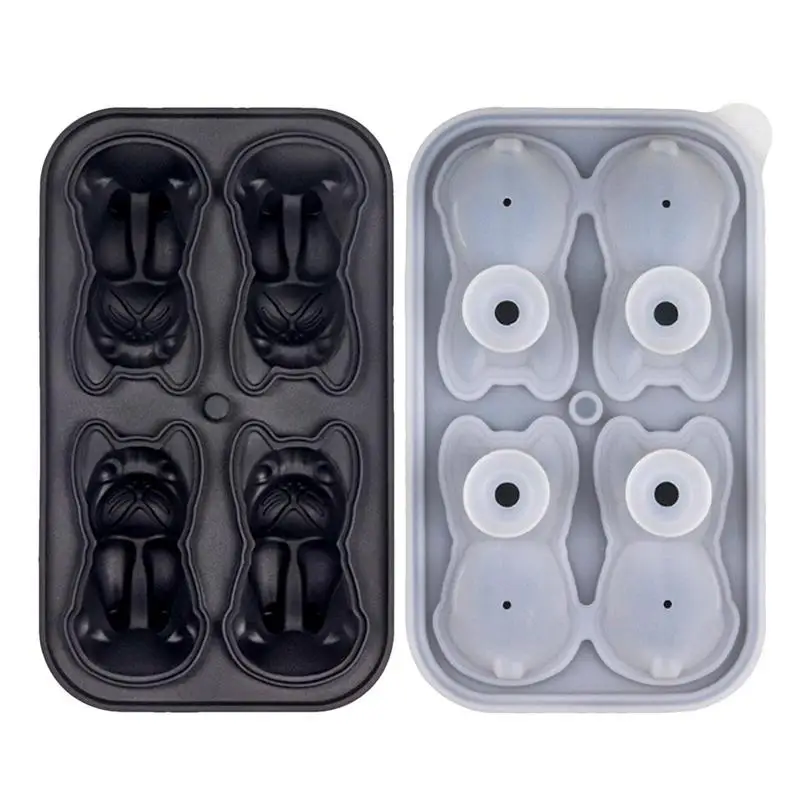 

French Bulldog Ice Mold 4 Cavity Bulldog Dog Shape Ice Cube Molds Reusable Fun Shape Ice Cube Tray Easy Silicone Ice Ball Maker