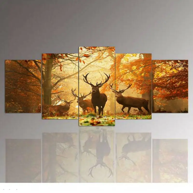

5 Panel Wall Art,The Deer,Painting Pictures Print On Canvas,The Picture For Home Modern Decoration 5 Pieces A Set With Framed