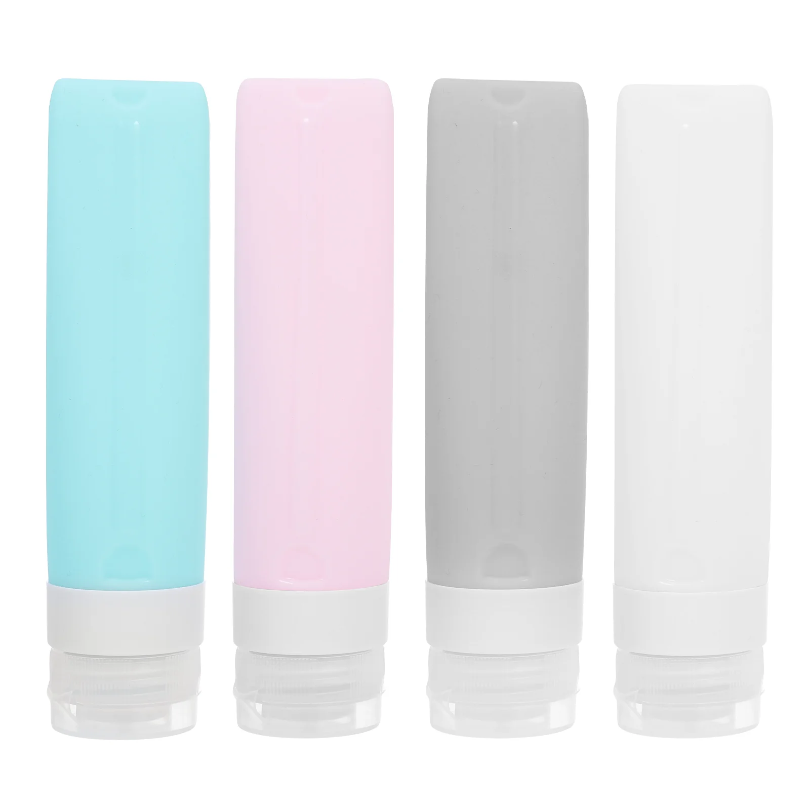 

4pcs Travel Squeeze Bottles Silicone Lotion Dispenser Refillable Toiletry Containers for Shampoo ( Assorted Color )