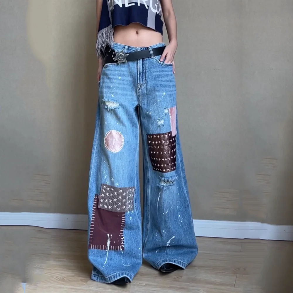Уличная одежда Американские синие женские джинсы с высокой талией Винтажные