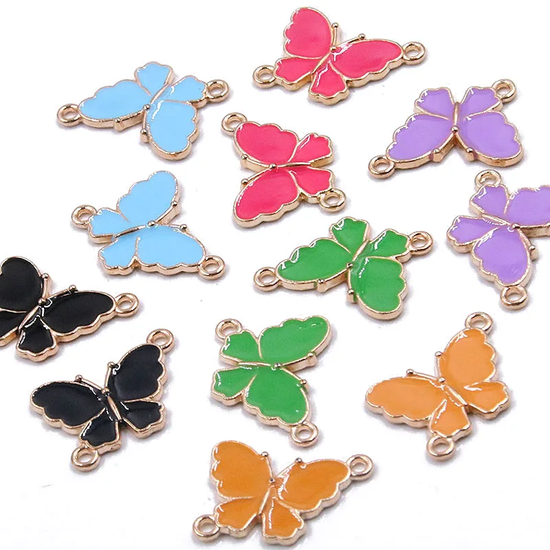 

10Pcs 15*20mm 6 Color New Alloy Metal Drop Oil Butterfly Charms Animal Connector For DIY Bracelet Necklace Jewelry Making