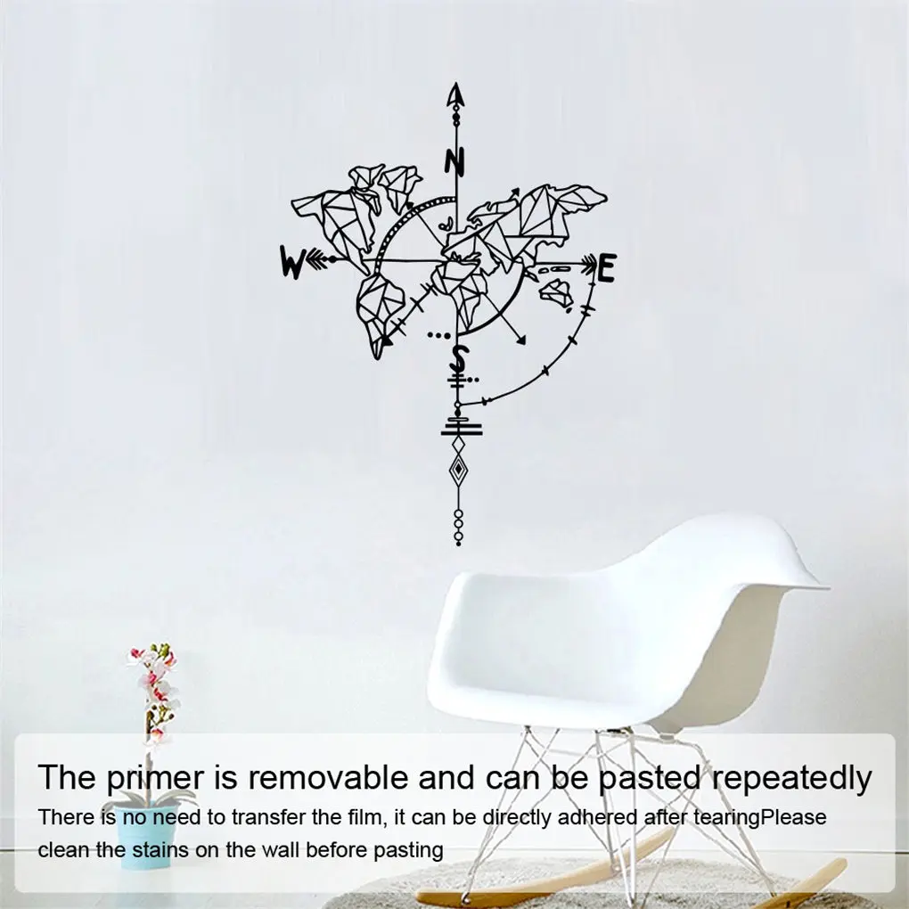 

World Map Compass Wall Sticker Removable Adhesive Wall Decal Living Room Bedroom Home Decor