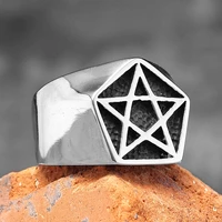 simple pentagram stainless steel mens rings punk charm unique amulet for male boyfriend biker jewelry creativity gift wholesale