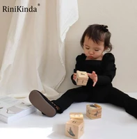 rinikinda 2022 south korean girl leg puff sleeve solid t shirt top and stretch flared pants two piece set kids clothes girls