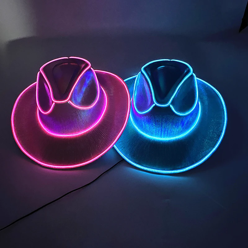 

Fluorescent Party Props Western Cowboy Hat Glowing LED Pearlescent Cowboy Cowgirl Hat Lighting Up for Carnival Party