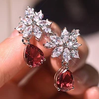 luxury trendy water drop marquise crystal earrings for women shine red white cz stone inlay fashion jewelry wedding party gift