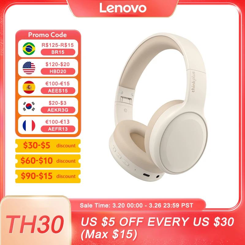Original Lenovo th30 wireless headphones Bluetooth earphone 5.0 foldable headset sport headphone game Fone Bluetooth earbuds