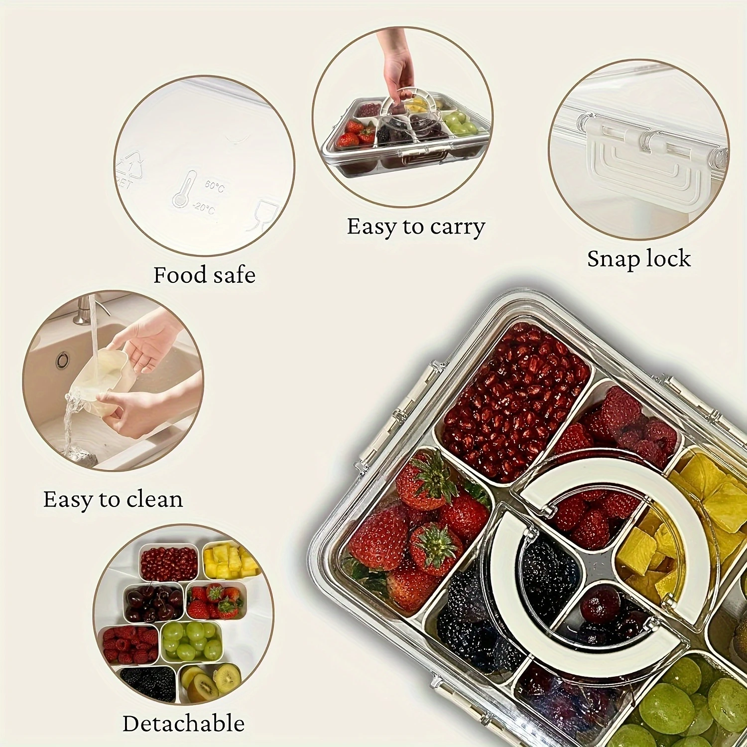 Портативная коробка для закусок с 8 прозрачными отделениями идеально подходящая