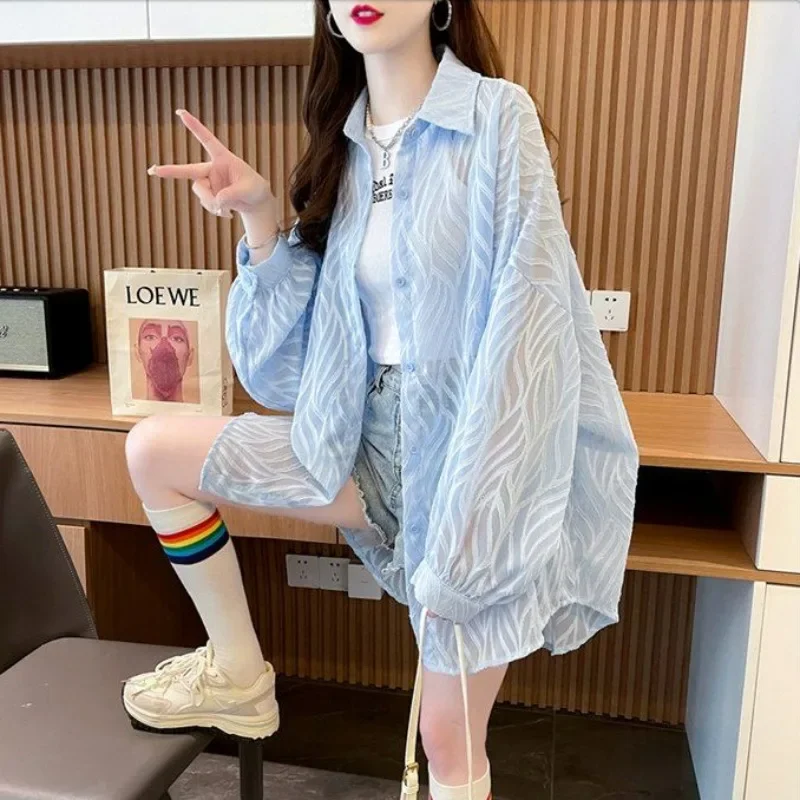 Новая женская Солнцезащитная одежда летняя блузка большого размера Свободный