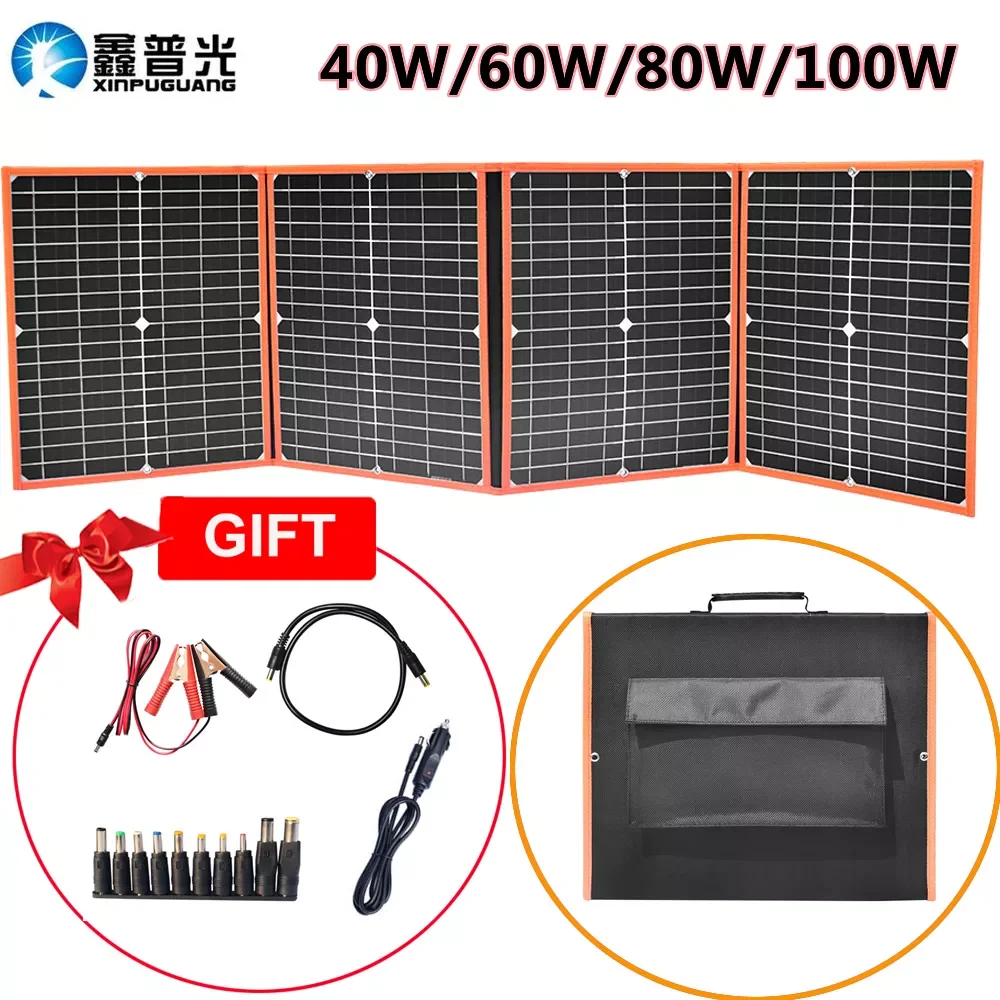 

NEW2023 100W 80W 60W 40W Foldable Solar Panel Kit 12V Battery Charger Outdoor Portable Folding Flexible Solar Panels Dual USB+DC