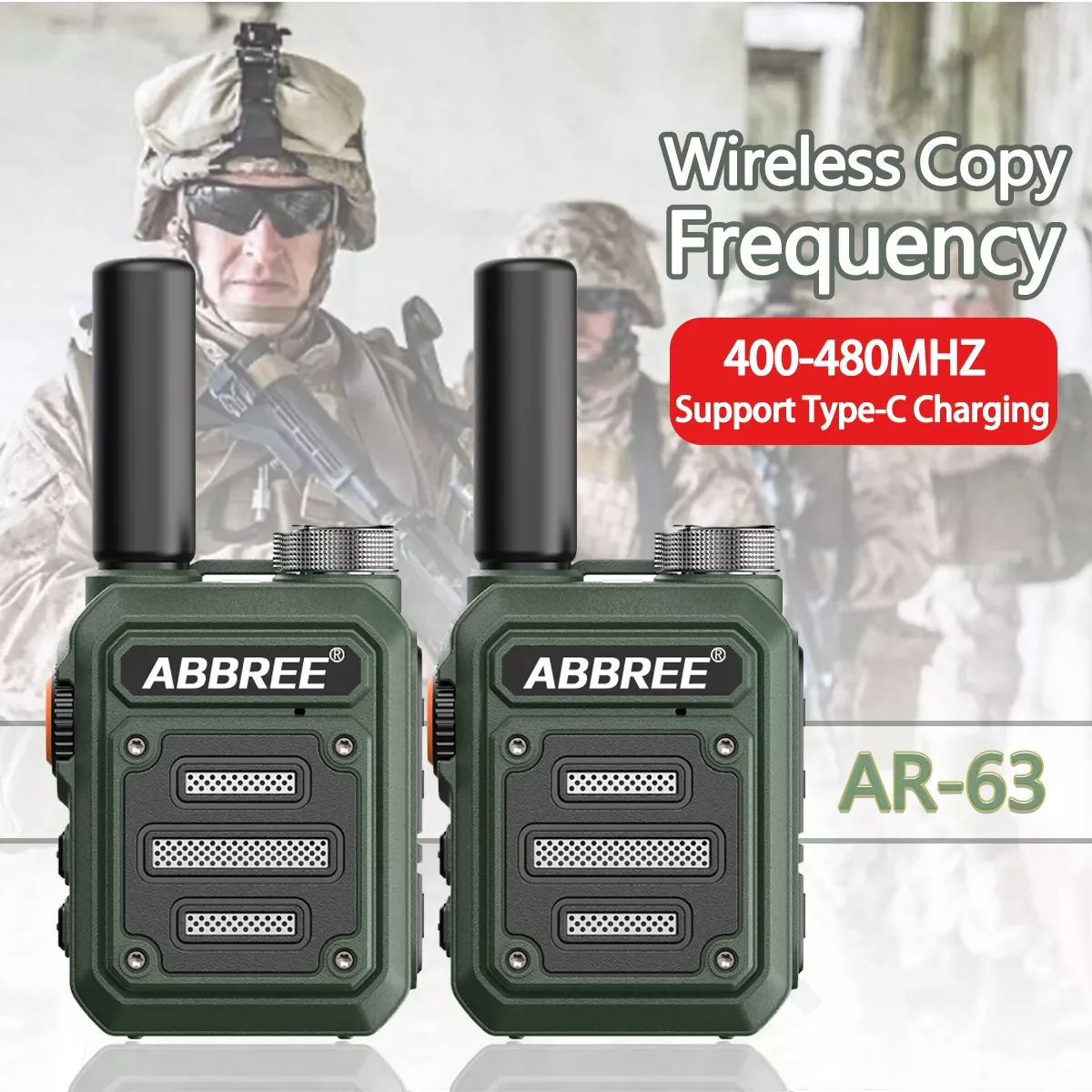 

ABBREE AR-63 Portable Mini Walkie talkie Wireless Copy frequency Ham Radio for Hunting 50 km Profesional Communicator Type-C