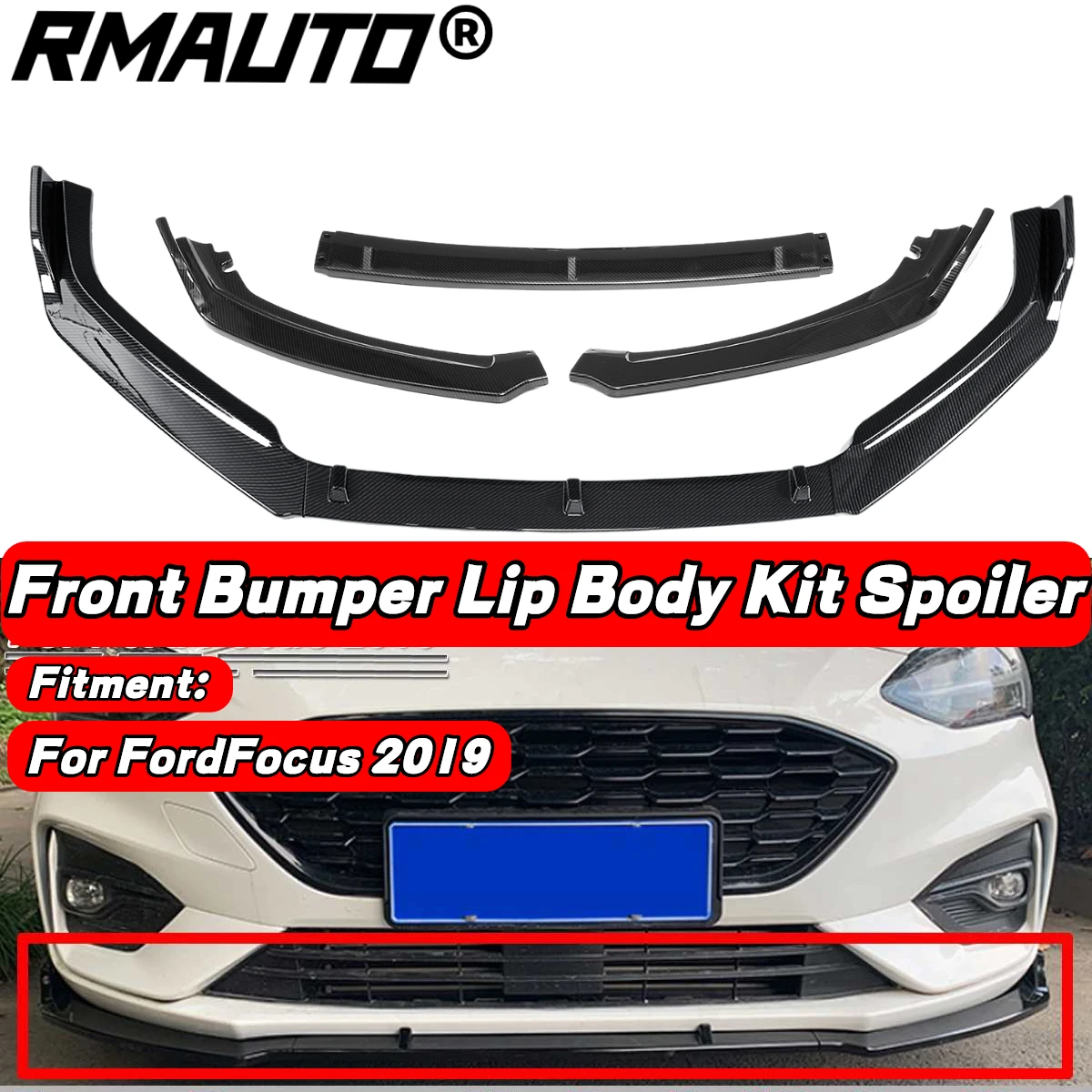 

RMAUTO 3Pcs Car Front Bumper Lip Body Kit Spoiler Splitter Diffuser Guard Protect Cover For Ford Focus 2019 Car Accessories