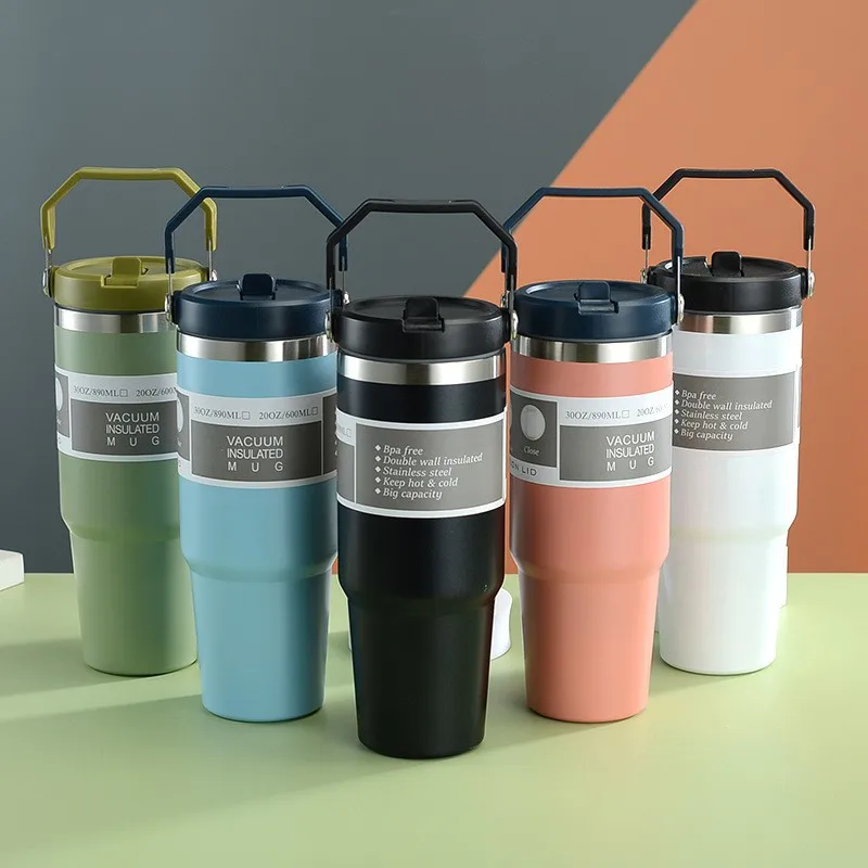 

900ML Coffee Cup Thermos Bottle Stainless Steel Insulation Cold And Hot Travel Mug Vacuum Flask Car Water Bottle with Handle