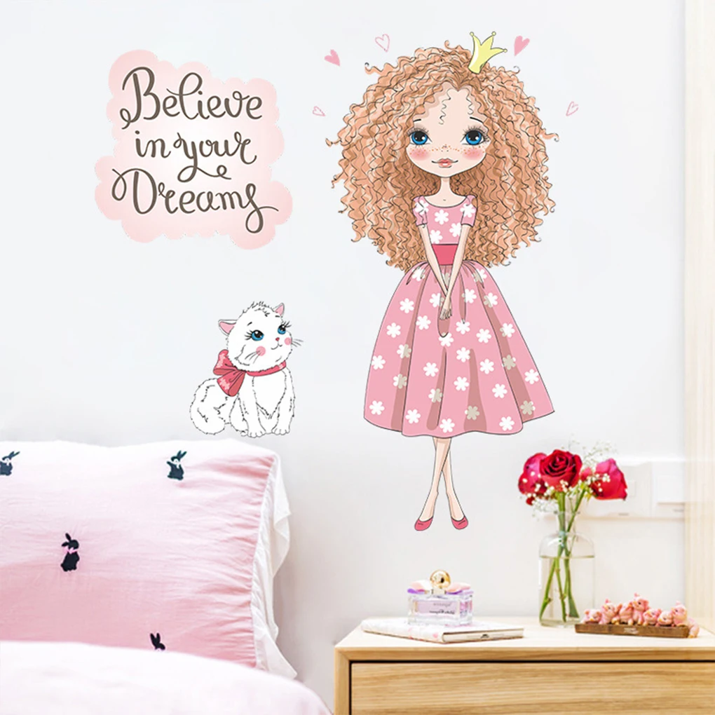 

Красочные настенные Стикеры для девочек виниловые настенные украшения для спальни красивые обои декоративные наклейки для игровой комнат...