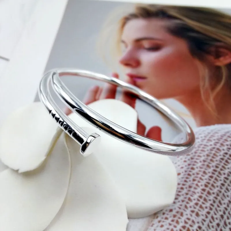 

S925 Silver Jewelry Fashion Jewelry Temperament Men and Women Glossy Open Bracelet Punk Style Personality Bracelet Jewelry Gift