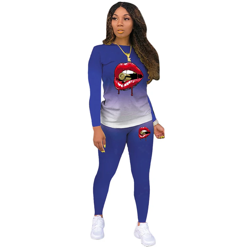 2023 Модные женские спортивные костюмы с принтом помады для бега женская одежда