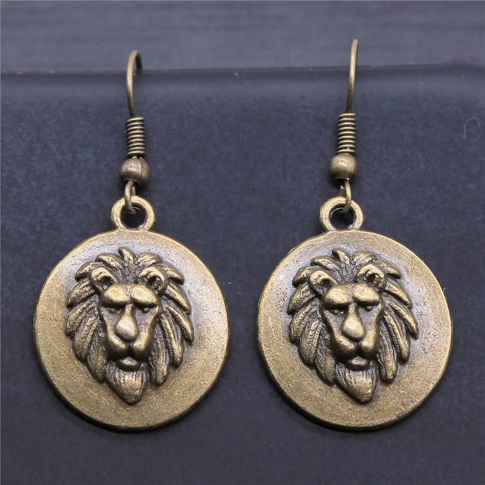

Fashion Handmade Simple Design Antique Bronze Color Lion Head Pendant Earrings Women Vintage Drop Earrings