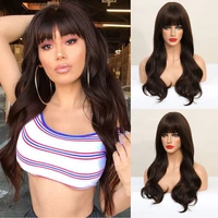long water wavy synthetic wigs with bangs natural wave dark brown cosplay hair wig for women african heat resistant fiber