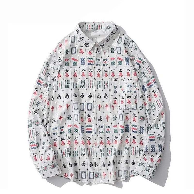 Рубашка для Маджонга Мужская/женская оверсайз с короткими рукавами и принтом -