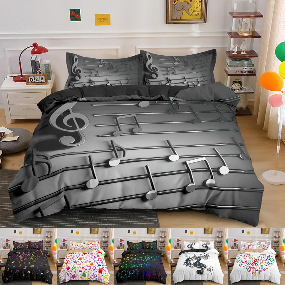 

3D Musical Note Printing Duvet Cover Psychedelic Bedding Set Teens Kids Quilt/Comforter Cover 2/3pcs Twin Full Size Bedclothes