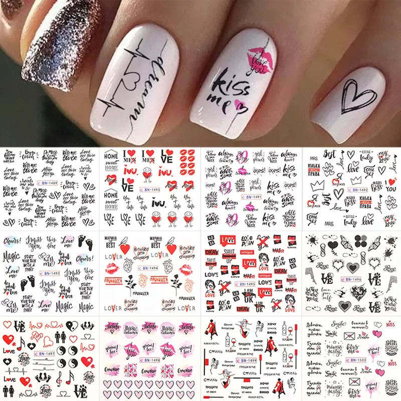 

NEW2023 Valentines Manicures Love Letter Flower Transfer Stickers For Nails Inscriptions Nail Art Decoration Water Sliders Tips