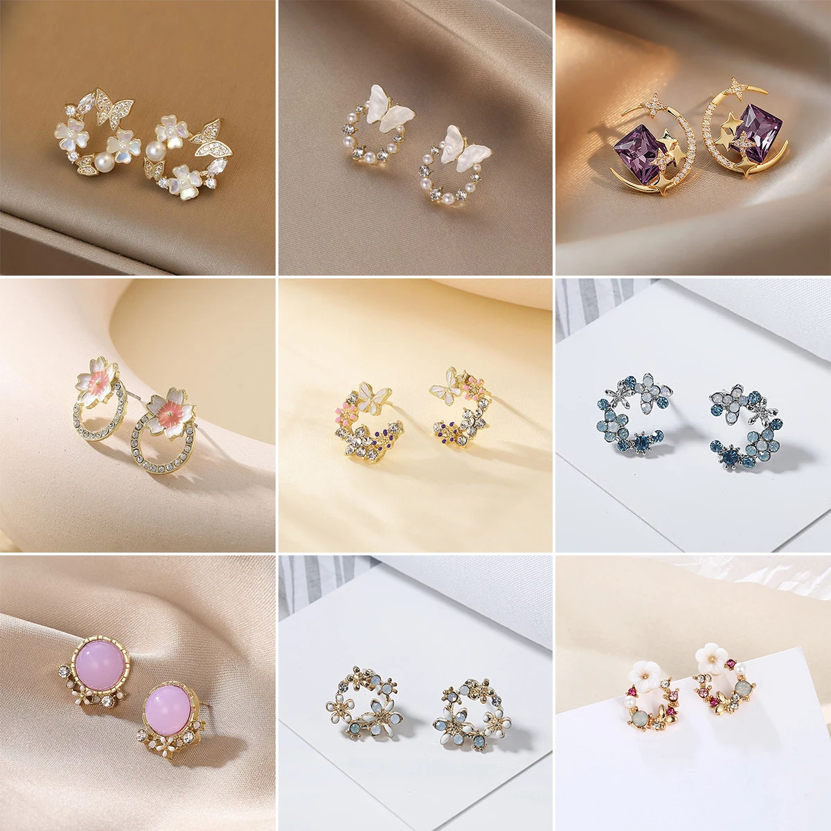 

Fashion Korean Sweet Exquisite Rhinestone Flower Butterfly Stud Earrings for Women Elegant Pearl Opal Earrings Female Jewelry