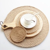 ramie polyester woven table mats pads round placemats insulating coaster cup mat pot pad table decoration collection