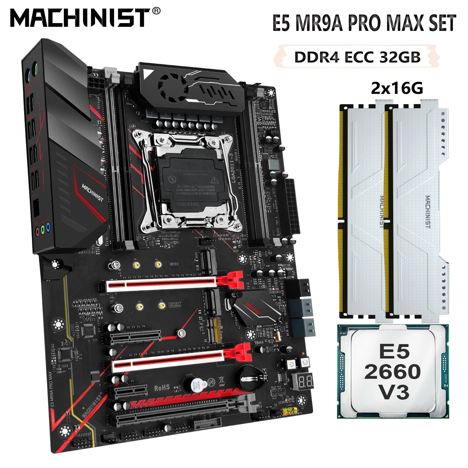 

MACHINIST MR9A PRO MAX Motherboard X99 Kit Xeon E5 2660 V3 CPU 32GB(2*16G) DDR4 ECC RAM Memory LGA 2011-3 Nvme M.2 ATX
