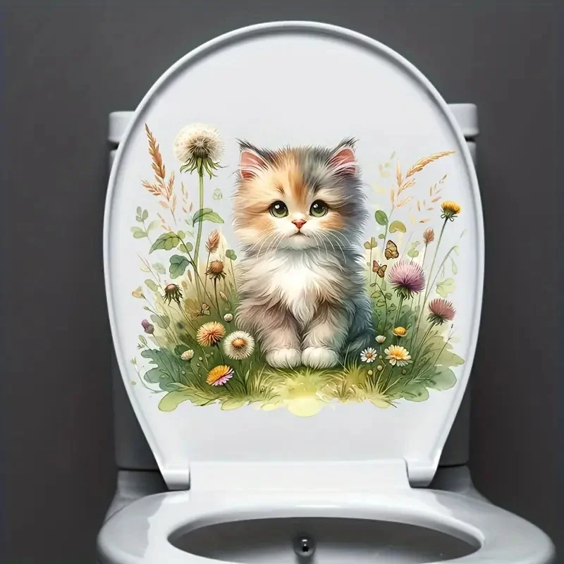

Наклейки на туалет с котенком и цветами