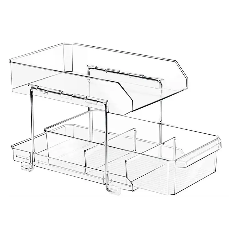 

Under The Sink Organizer Double-Tier Pull Out Organizer Drawers Clear Organization And Storage Box Organizer With Dividers For