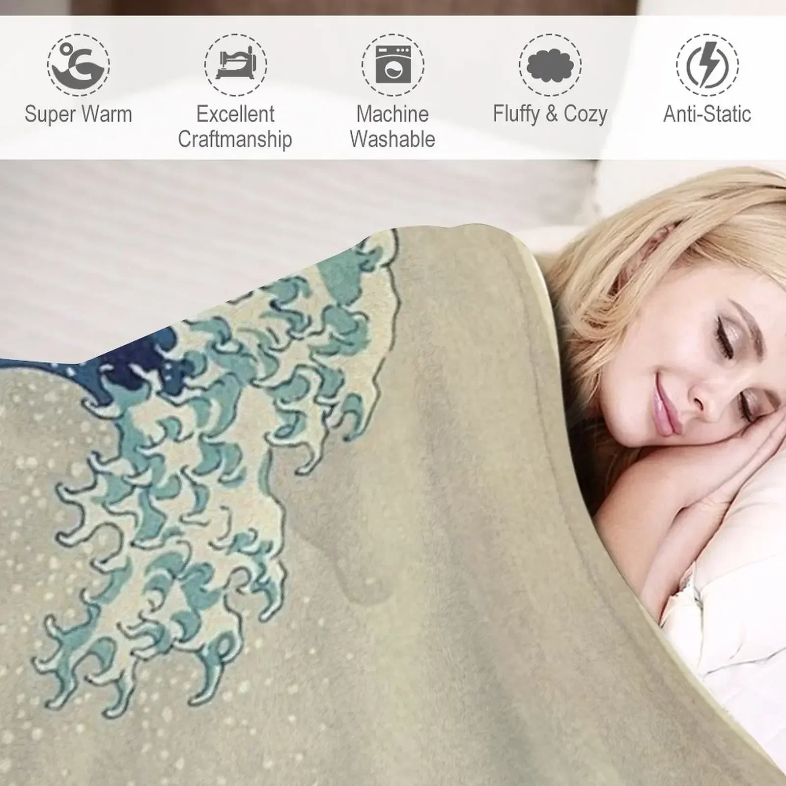 THE GREAT WAVE OFF KANAGAWA - KATSUSHIKA HOKUSAI Плед на Хэллоуин Мягкие плед-одеяла