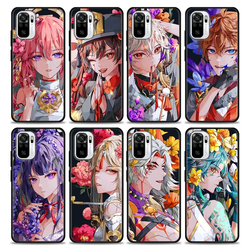 

Anime Genshin Impact Flower Game Silicone Phone Case For Xiaomi Redmi Note 9 9T 10 10s 11 11s 11E 8 7 Poco M3 M4 Pro Cover Cases