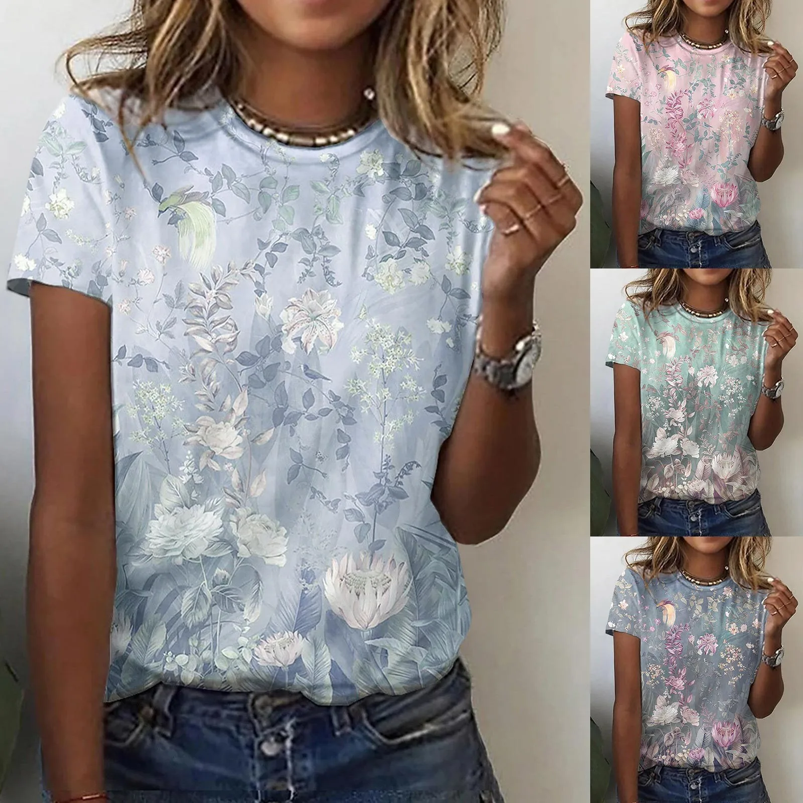 

Женская Повседневная летняя футболка с коротким рукавом и цветочным принтом