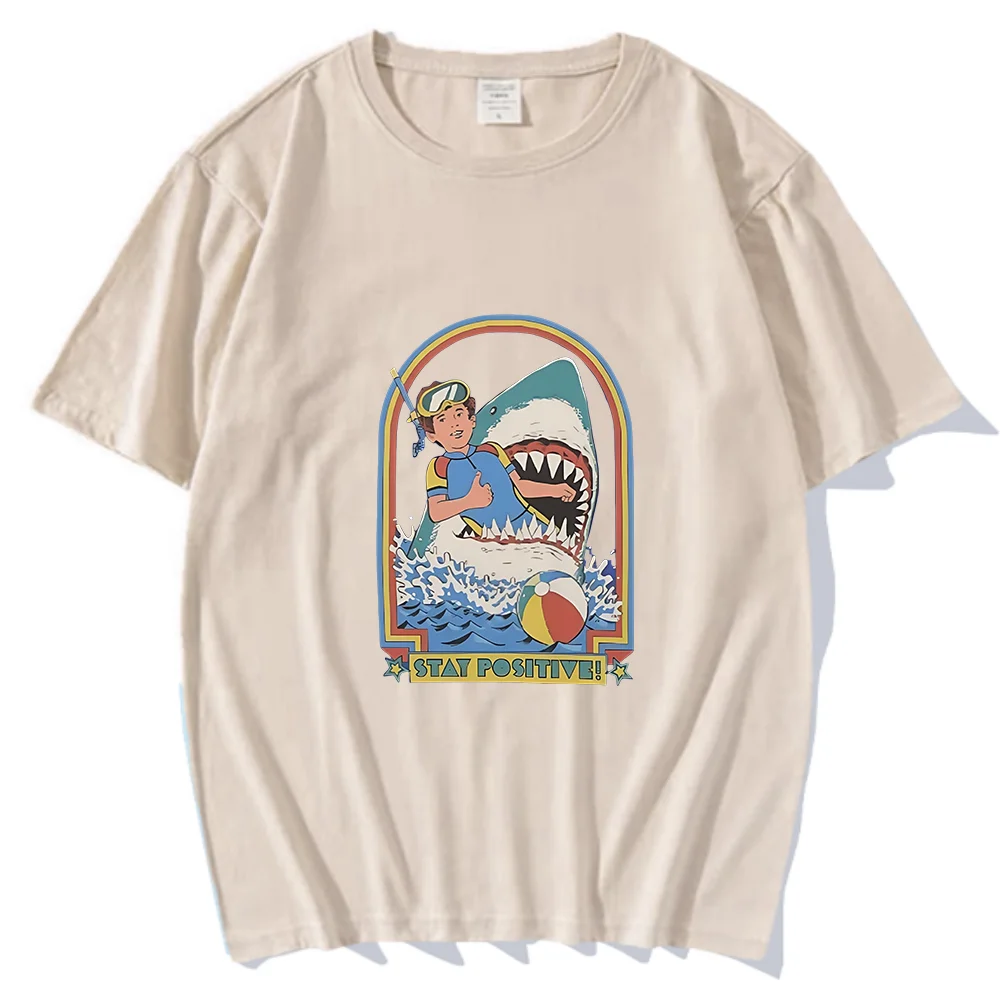 Stay positive shark teeth men women clothes t shirt Minimalist Male Female Neutral Casual Original ropa de mujer graphic kawaii