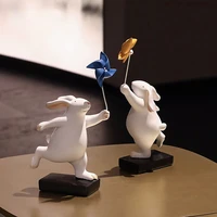 nordic creative windmill rabbit cute resin ornament cartoon balloon bear for living room office table decor animal sculpture
