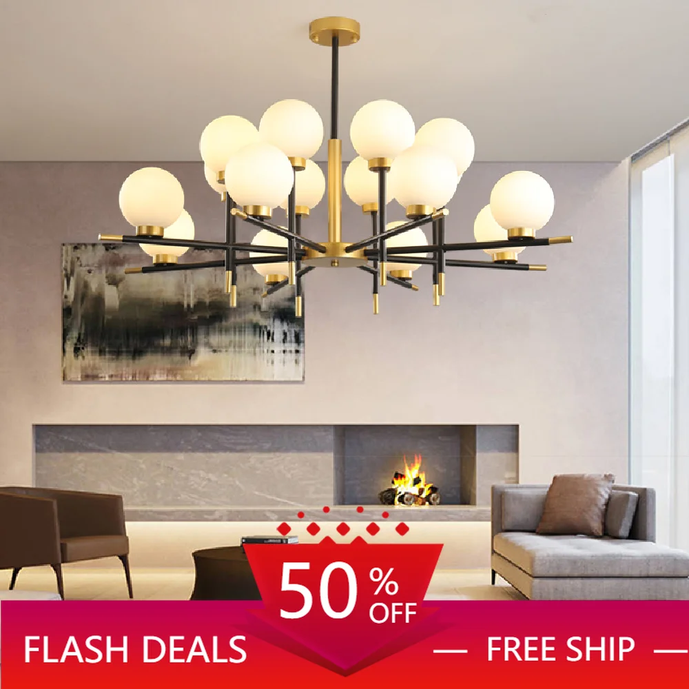 

Modern LED chandeliers lighting Iron suspended lamps luxury deco fixtures living room glass luminaires bedroom hanging lights