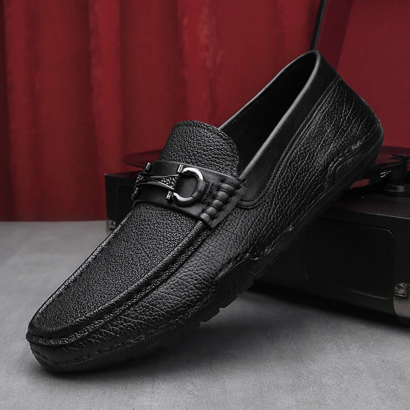 

Туфли мужские из натуральной кожи, итальянские мокасины, без застежки, плоская подошва, повседневная обувь для вождения, летние лоферы