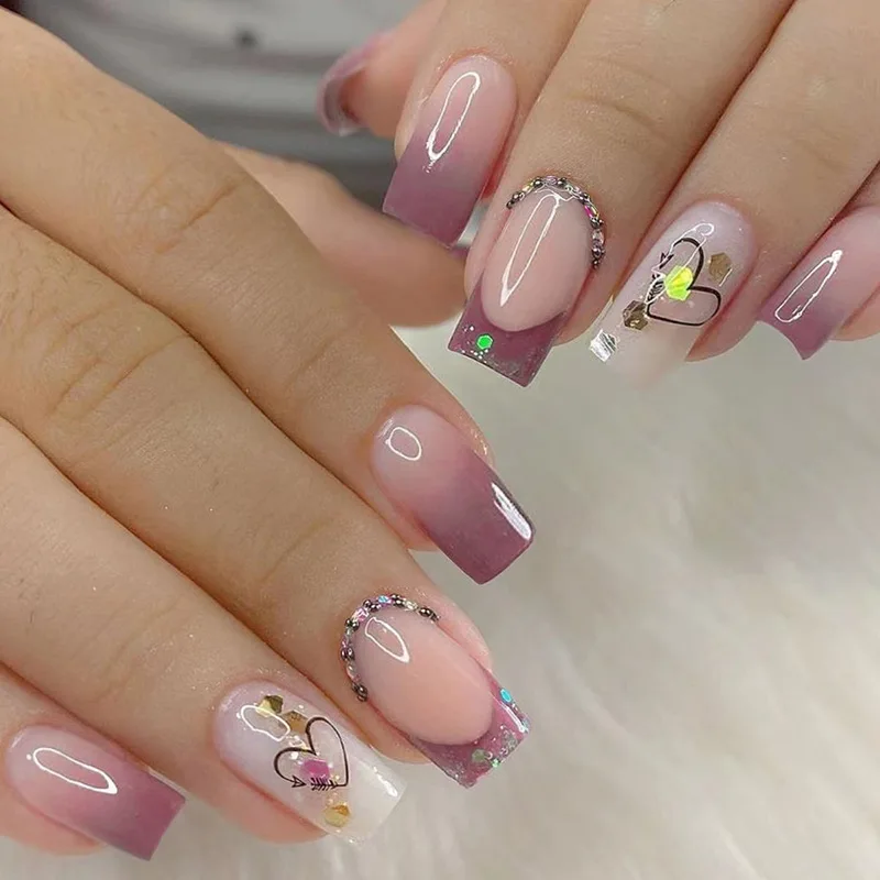 

24Pcs/Set False Nail French Simple loveFake Nail Tips Full Cover Acrylic False Nails Decoration For Nail Tip Beauty