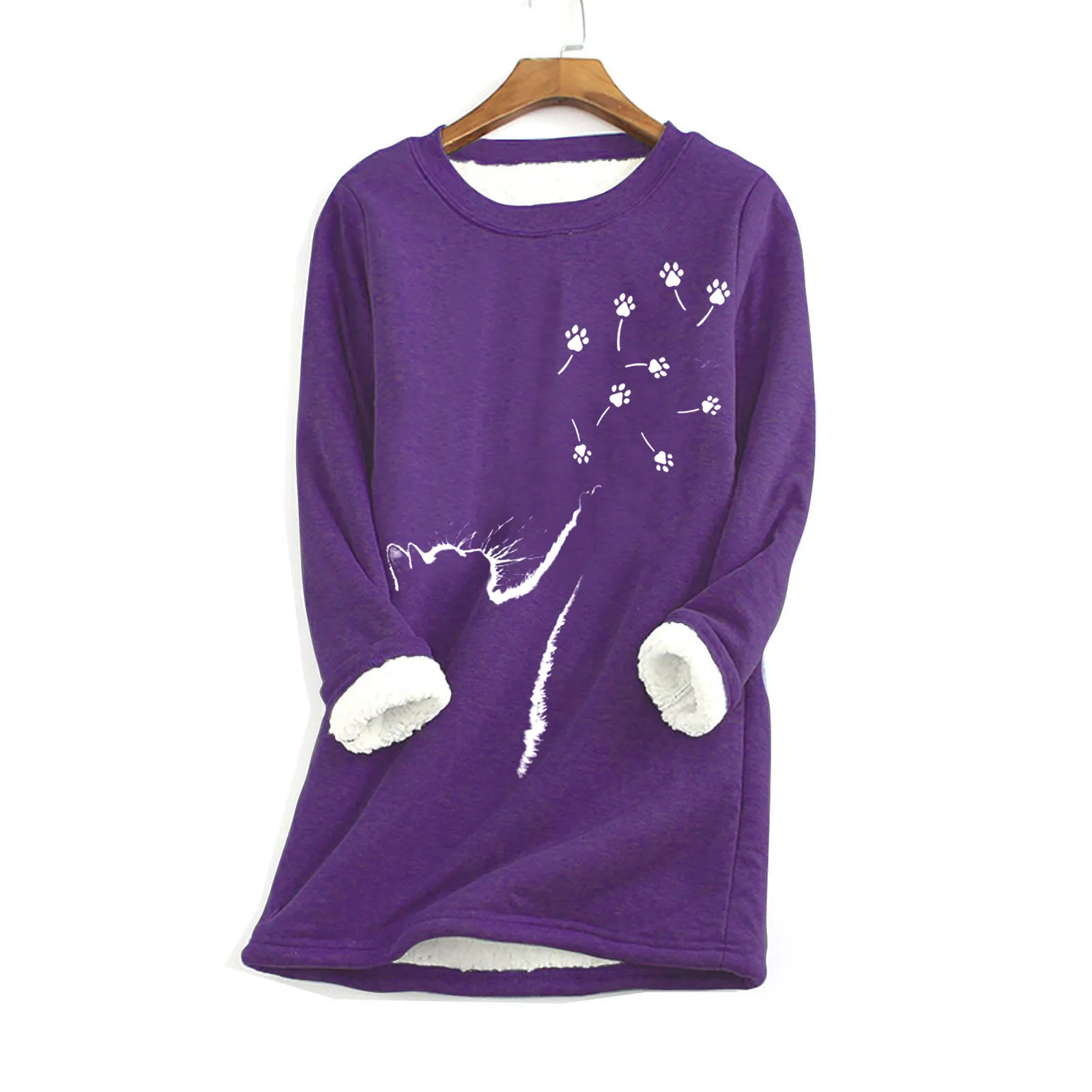 Women Thick Fleece Printing Sweatshirt Warm O-neck Underwear Top Ladies Casual Long Sleeve Shirts Cotton Casual Shirts Women