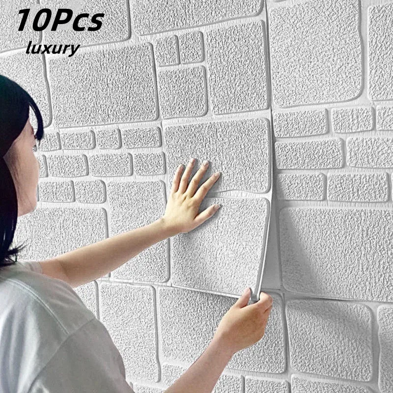 

10 шт., самоклеящиеся 3D-наклейки на стену в виде кирпича