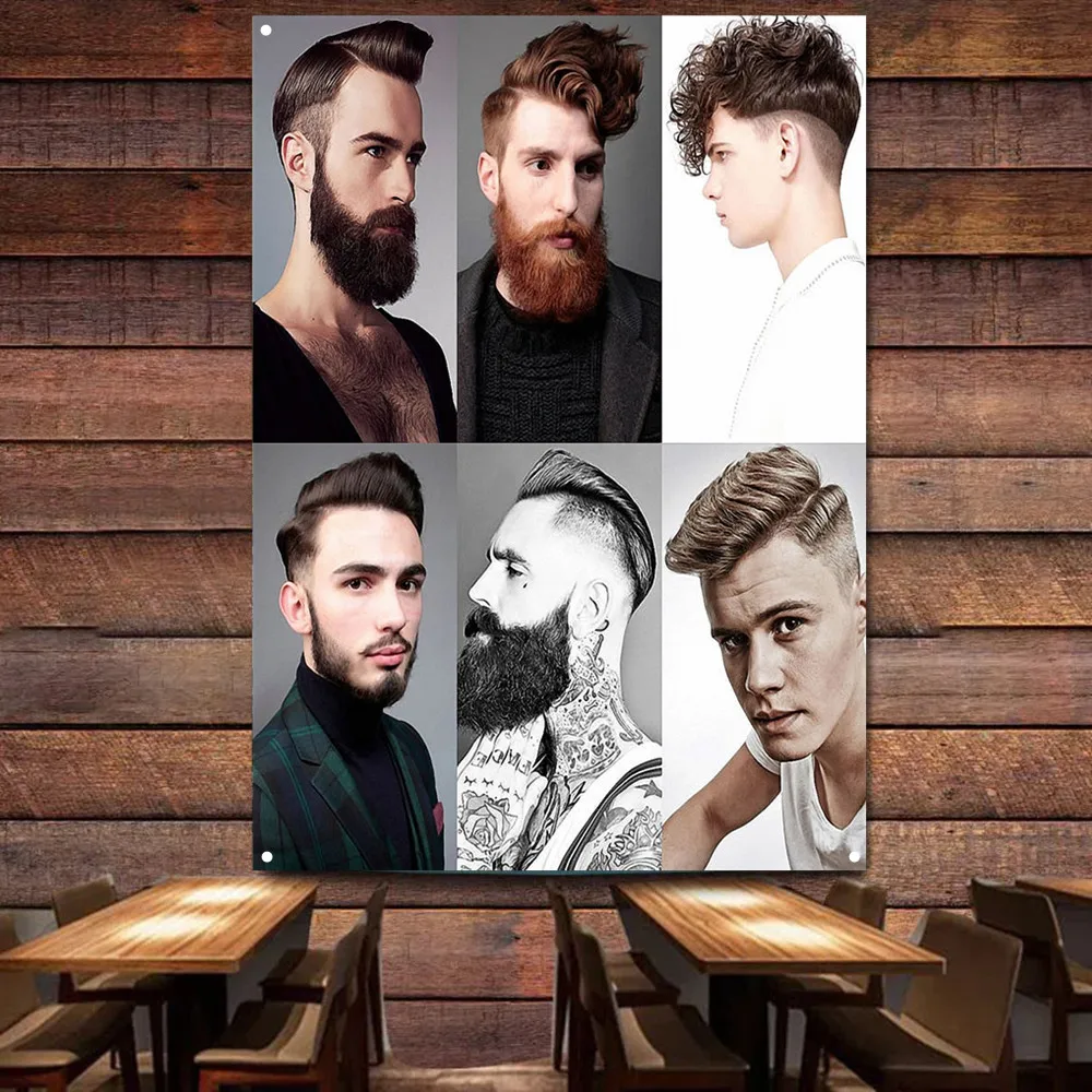 

Men's Hairstyle Wall Poster Tattoo Art Banner Haircut Shave Service Shop Sign Vintage Barber Shop Wall Decoration Flag B2