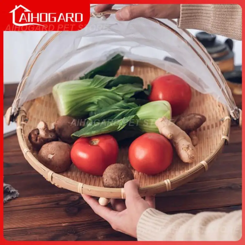 

Bamboo Anti-mosquito Storage Baskets Foldable Hand-Woven Food Serving Tent Dustpan Fruit Dustproof Cover Picnic Mesh Net Tent