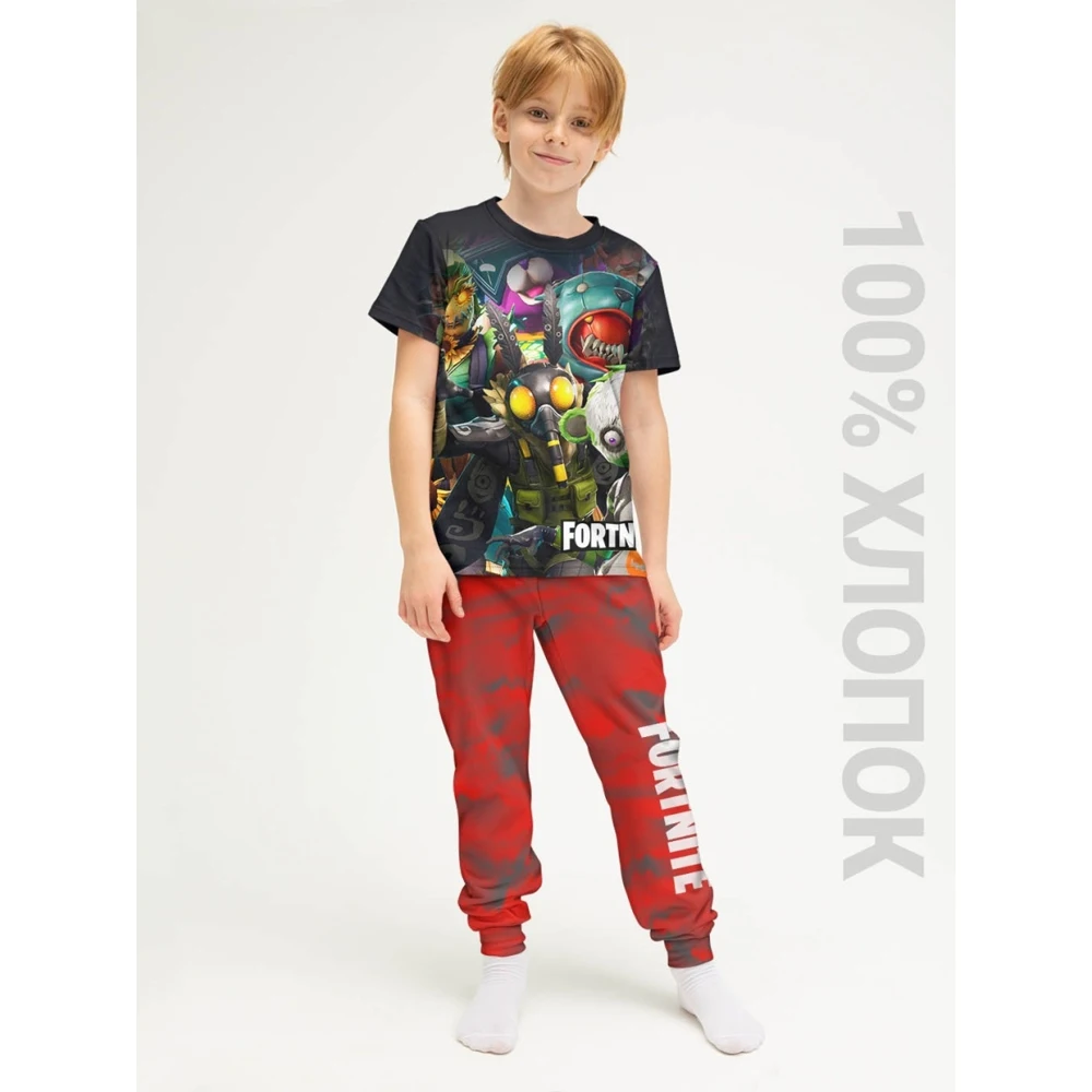 Пижамный комплект для мальчика FortyFour KPJ046 красный чёрный 100 % хлопок | Пижамные