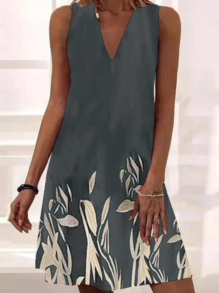 Модное женское простое платье-пуловер без рукавов с винтажным принтом и