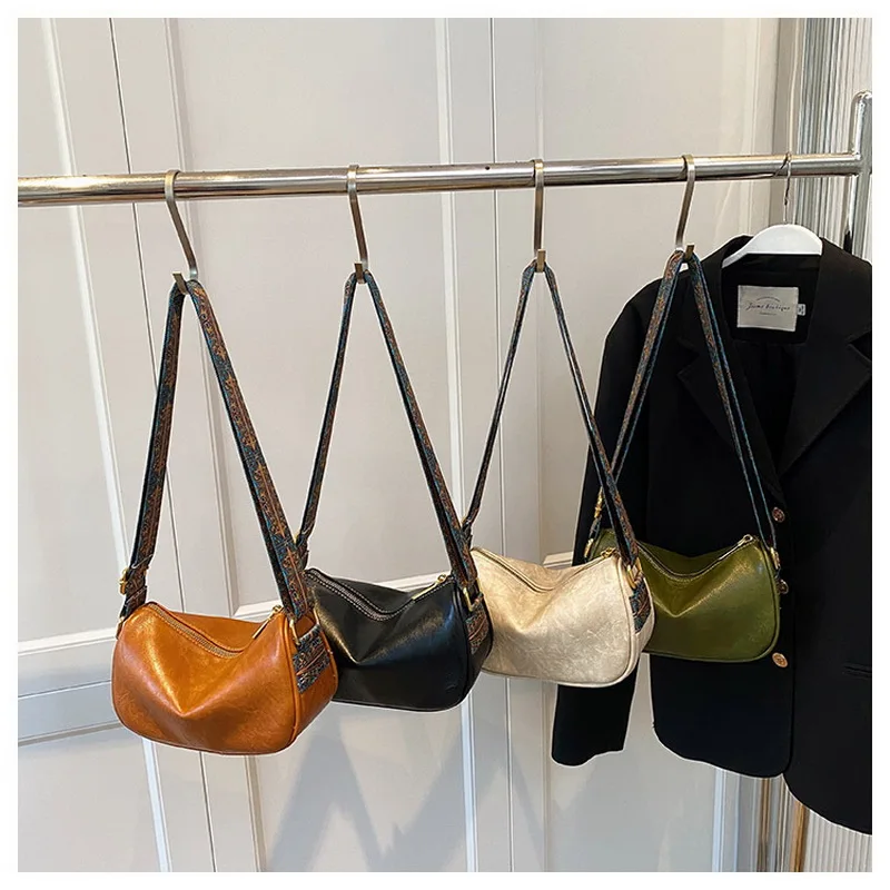 Diinovivo Crossbody Bag For Women 2023 Retro Fashion Wide Strap Designer Shoulder Bags Pillow PU Leather Messenger Bag WHDV2282