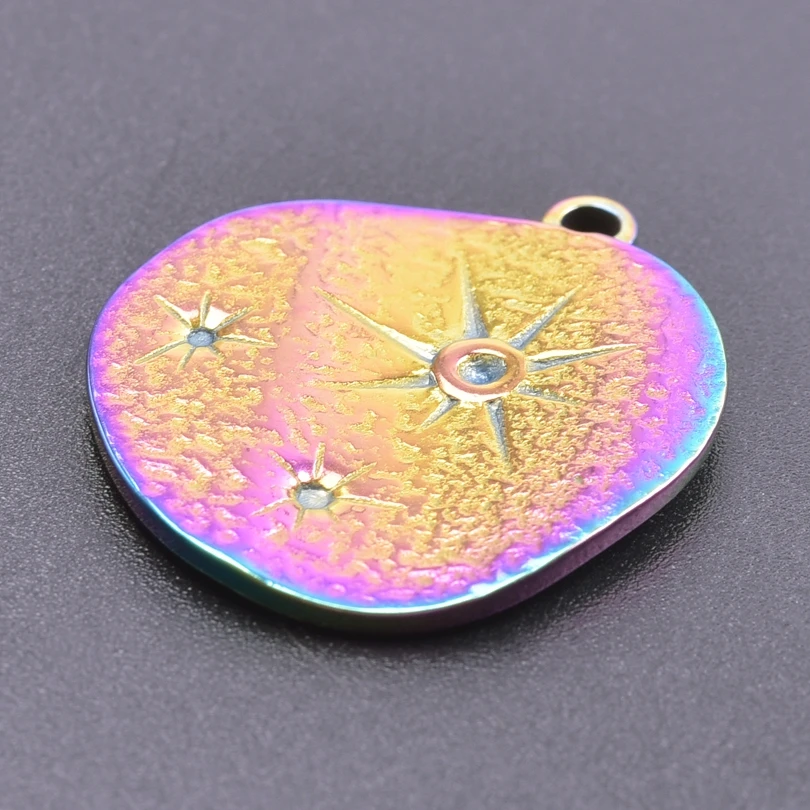 1/2Pcs Rainbow Silver Color Irregular Round Engraving Star Plaque Charms Stainless Steel Pendant For Jewelry Making Supplies