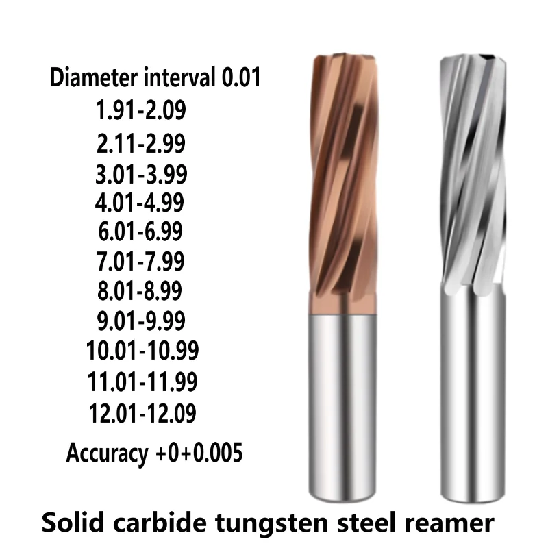 Solid Carbide Tungsten Steel Reamer 7.68 8.04 8.52 9.01mm Reaming Or Machining Holes Coated Aluminum Spiral Groove 3F 4F 6F CNC