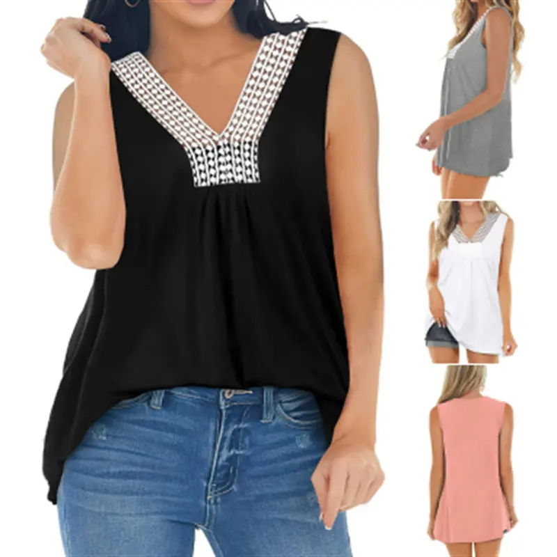 

Women's Summer Tank Tops Crochet Lace V Neck Sleeveless Tank Tops Flowy S-XXL